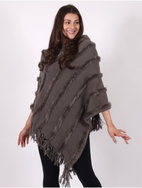 Hooded Poncho with Faux Fur Details